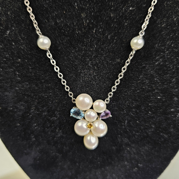 Vintage Pearl Sterling Silver 925 Necklace Real Pearls, Unique High Quality - Picture 1 of 13